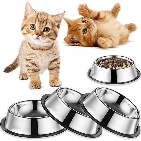 Serentive 2 Pcs Non-Slip Stainless Steel Small Food Bowls - Unbreakable, Thicken Cat Feeder, 7 Oz Dishes - Suitable for Indoor Small Pets - Removable Rubber Base, Easily Clean, Lovely Color — image 13
