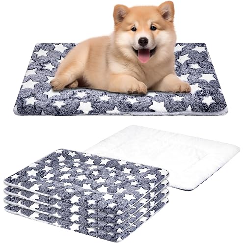 Tuanse 4 Pack Ultra Soft Dog Cat Bed Mat Small Animal Guinea Pig Bed with Cute Print Reversible Fleece Dog Crate Kennel Pad Cozy Washable Thickened Hamster Pet Beds Mat(13 x 19 Inches,Light Gray) — image 14