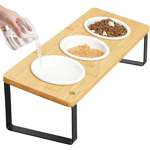 Bamboo Elevated Cat Bowls, 3 Stainless Steel Raised Cat Bowl with Stand, 15°Tilted Cat Feeding Station, Cat Food and Water Bowl Set for Small Cats, Anti Vomitting, Whisker Fatigue (Natural) — image 14