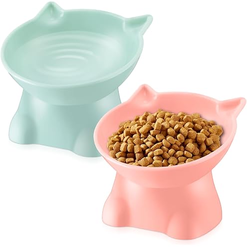 MateeyLife Elevated Cat Bowls, 2P Raised Food and Water Bowl Set for Indoor Cats & Small Dogs, Whisker Fatigue Cat Bowl, Anti Vomit Feeding Pet Bowls, 6 oz Each, Dishwasher Safe - White & Grey — image 14