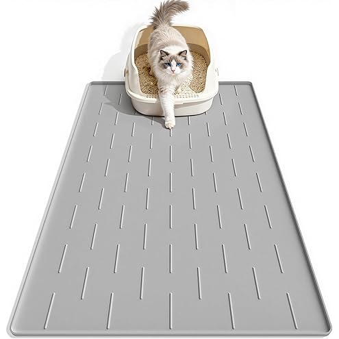 Garoopion Cat Litter Box Mat, Large 40" X 28" Litter Trapping Mat for Cats, Waterproof Silicone Pad for Floor, Gray — image 14