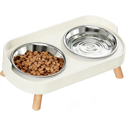 Elevated Cat Bowl, Raised Cat Food and Water Bowl Set for Indoor Cats, Splash Proof with 2 Stainless Steel Pet Food Bowls for Cats and Puppies, Whisker Fatigue and Dishwasher Safe - White — image 14