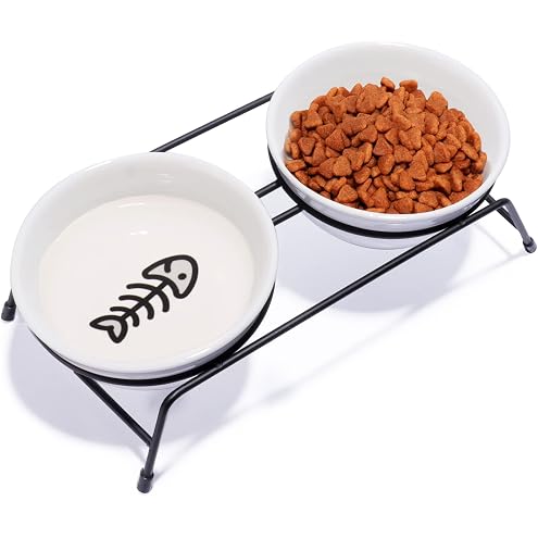 Elevated Tilted Cat Bowls for Indoor Cats，Raised Ceramic Cat Bowl Elevated 15°,Pet Feeding Bowls for Food and Water Anti Vomiting Bowl(Double Ceramics and Tilt Shelf) Suitable — image 14