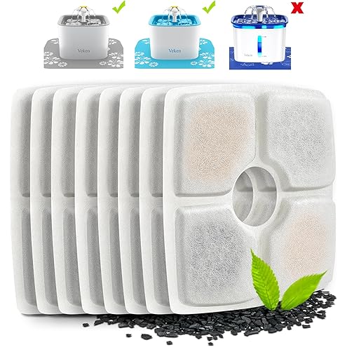 Cat Water Fountain Filters,10 Pack Replacement Filter Fit for Top Square 84oz/2.5L Cat Pet Fountain, 3 Filtration System — image 14