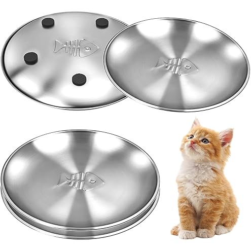 4-Pack Stainless Steel Cat Food Bowls, Shallow Whisker-Friendly Non-Slip Silicone Base Metal Dishes, Easy to Clean Indoor Feeding Flat Plates for Cat, Kitten, Small Dog (6.7") — image 14