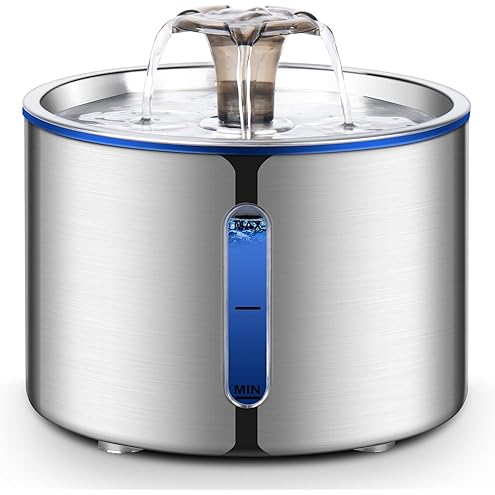 Stainless Steel Cat Water Fountain, 99oz/2.8L Auto Pet Drinking Fountain with 20dB Ultra-Quiet Pump- Ideal for Timid Pets, LED Water Level Window, Dishwasher Safe, 24/7 Circulating Flow - FEELNEEDY — image 15