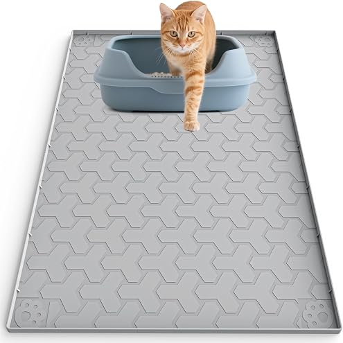Pieviev Silicone Cat Litter Trapping Mat, 34''x22'' Large Cat Litter Mat, Easy to Clean & Soft on Kitty Paws, Waterproof Kitty Litter Pads for Indoor Cats, Dark Grey — image 15