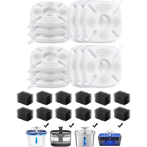 Veken Cat Water Fountain Filters, 8 Pack Replacement Filters & 8 Pack Replacement Pre-Filter Sponges Set for 50oz, 84oz, 95oz or 108oz Automatic Pet Fountain Dog Water Dispenser — image 15