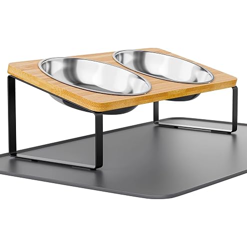 Upgraded Elevated Cat Bowls with Food Mat,15°Tilted Stand Anti Vomiting Raised Cat Dishes for Food and Water,2 Stainless Steel Bowls for Cats and Puppy（Black） — image 15