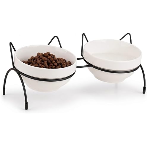 Elevated Tilted Cat Bowls for Indoor Cats，Raised Ceramic Cat Bowl Elevated 15°,Pet Feeding Bowls for Food and Water Anti Vomiting Bowl(Double Ceramics and Tilt Shelf) Suitable — image 15