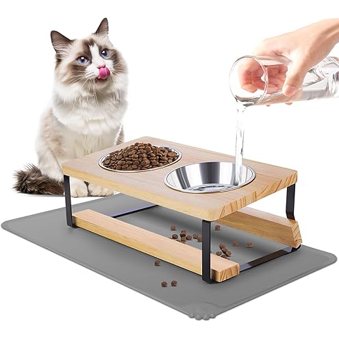 Elevated Cat Bowl, Raised Cat Food and Water Bowl Set for Indoor Cats, Splash Proof with 2 Stainless Steel Pet Food Bowls for Cats and Puppies, Whisker Fatigue and Dishwasher Safe - White — image 16