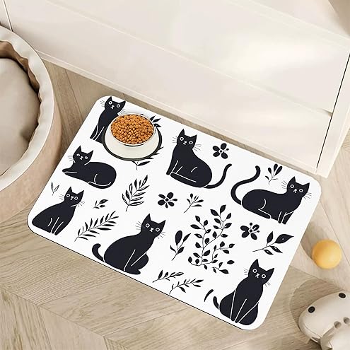 YCT Cat Food Mat for Pet Dog Feeting Mats, Cat Mat for Food and Water, Non-Slip Super Absorbent, with Multiple cat Heads Logo，18.1 x 11.8 inches, Dark Grey — image 16